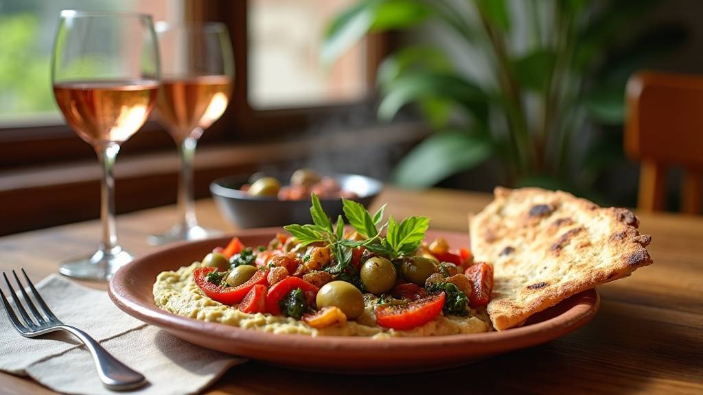 Plats signature du Casabea à Lyon : filet de bar, mafaldines aux gambas et épaule d'agneau braisée