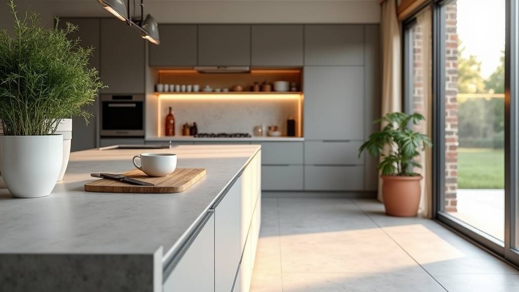 Cuisine Schmidt en configuration moderne avec îlot central et finitions laquées